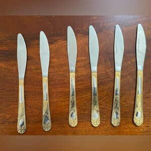 Set of 6 Eagle Brand Dinner Forks Stainless Steel 7.5” Engraved Silver Gold